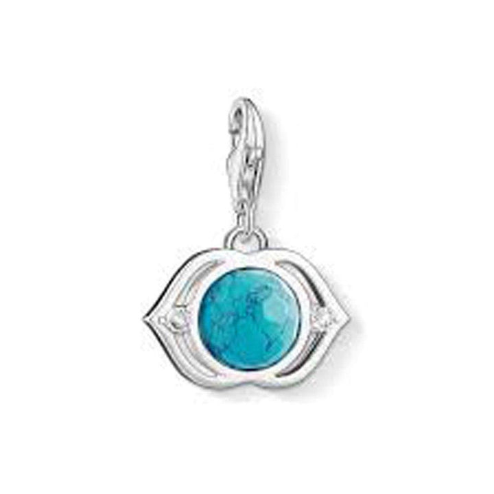 Charm 1328 Lotus with Turquoise: Silver charm featuring a turquoise stone, perfect as a gift.

