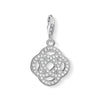 Charm 1330 Intricate Eternity charm: silver, clear crystal clover knot pendant.
