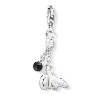 Charm 1332 Bear: Silver bear charm with black onyx bead, perfect gift.
