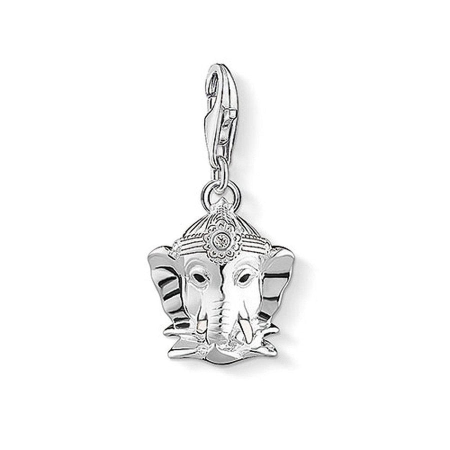 Silver Ganesh charm, detailed Hindu god pendant with crown.
