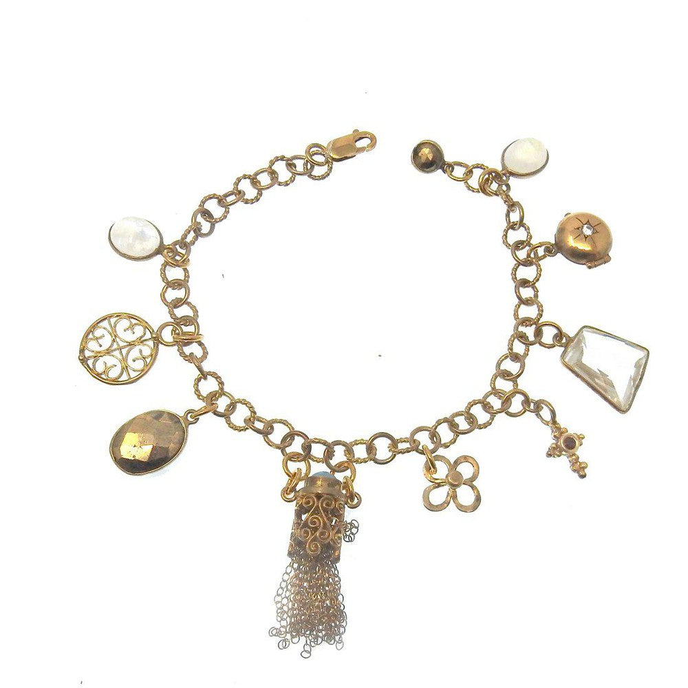 Vintage gold charm bracelet with garnet & various gemstone accents
