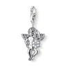 Charm DC0019 Angel: Silver cherub charm with wings, holding a flower and featuring a clear stone.
