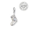 Thomas Sabo Charm Club DC0022 boot charm: white enamel boot with snowflake design, silver heart detail.
