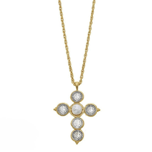 Coin Cross Pendant Necklace-Susan Shaw-Swag Designer Jewelry