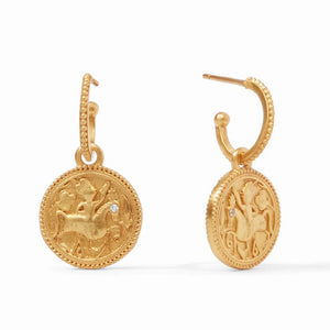 Coin Hoop and Charm Earrings-Julie Vos-Swag Designer Jewelry