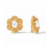 Colette gold floral clip-on earrings with pearl center
