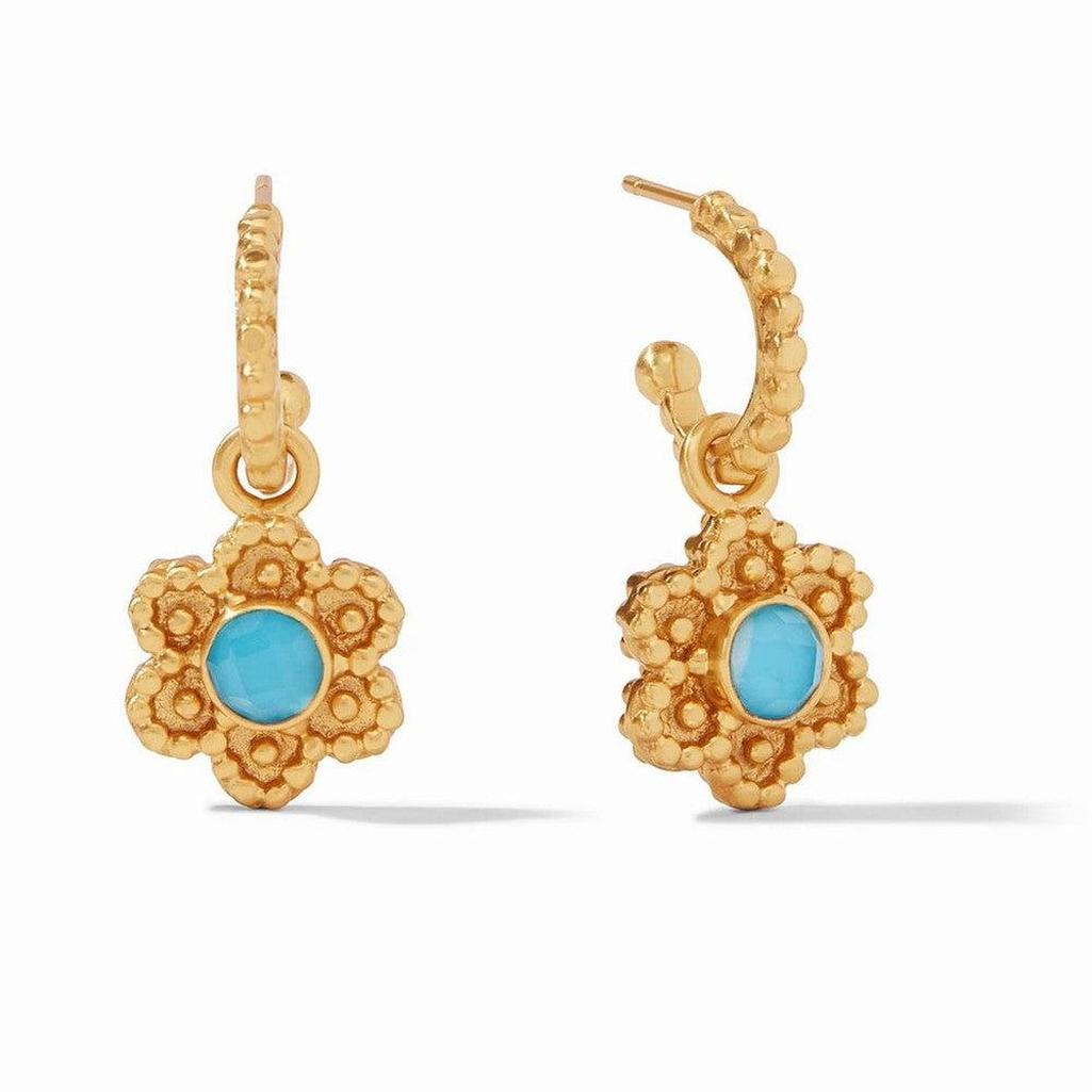 Gold Colette Hoop & Charm earrings with turquoise flower charm
