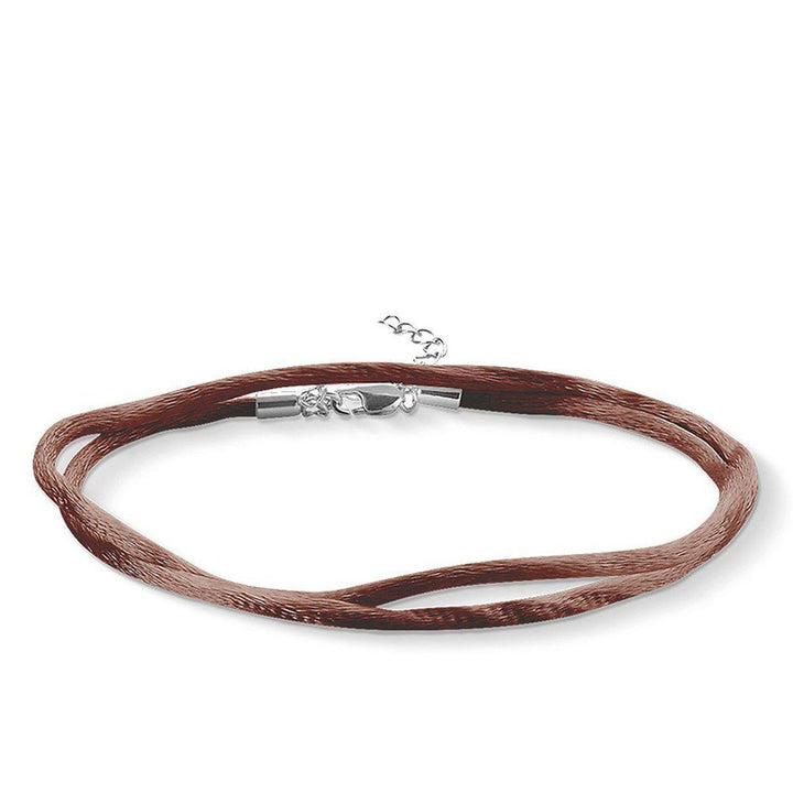 Double cord brown necklace with silver clasp
