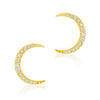 Crescent Moon Gold Post Earrings with sparkling cubic zirconia accents.
