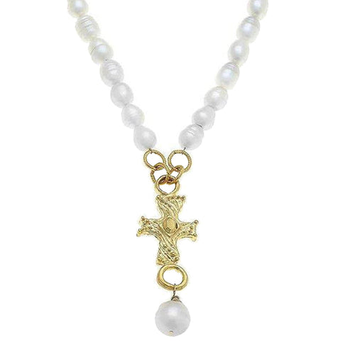 Cross Pendant Necklace on Pearls-Susan Shaw-Swag Designer Jewelry