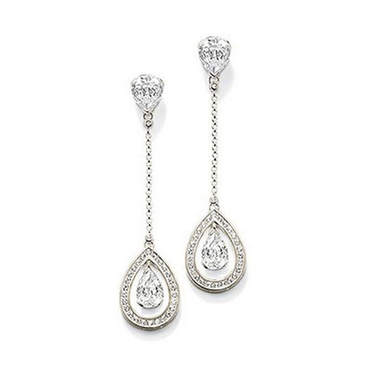 Crystal Chandelier Earrings: elegant pear-shaped crystal drops in a double halo setting.
