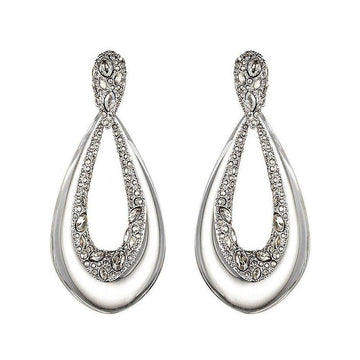Crystal Deco teardrop clip earrings with clear resin and sparkling crystal accents.
