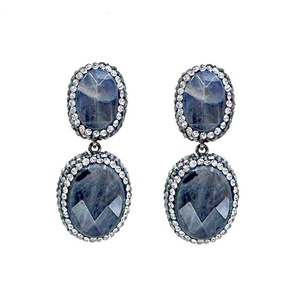 Crystal Tear Drop Earrings in Jet-Theia Jewelry-Swag Designer Jewelry
