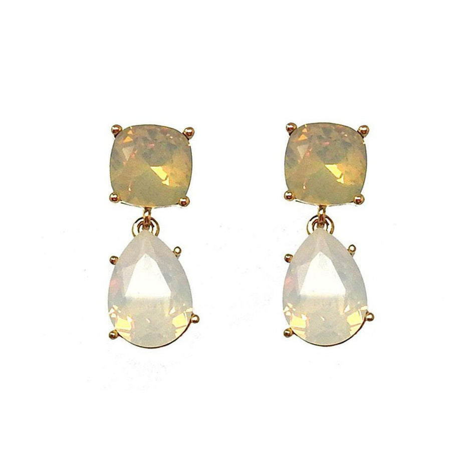 Crystal tier drop earrings with gold settings and opal stones.
