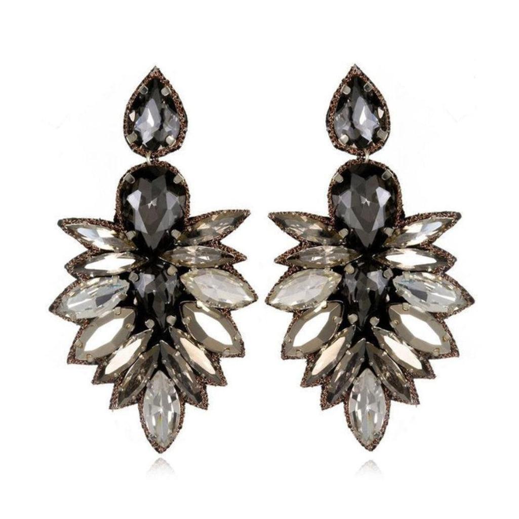 Cuzco Drop Earrings: Statement earrings featuring dark gray and clear crystal accents.
