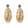 Gold Cypress Kyanite earrings with blue gemstone accents.
