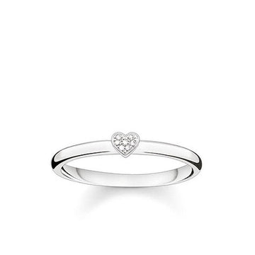 Silver Diamond Heart Band ring with pave heart detail

