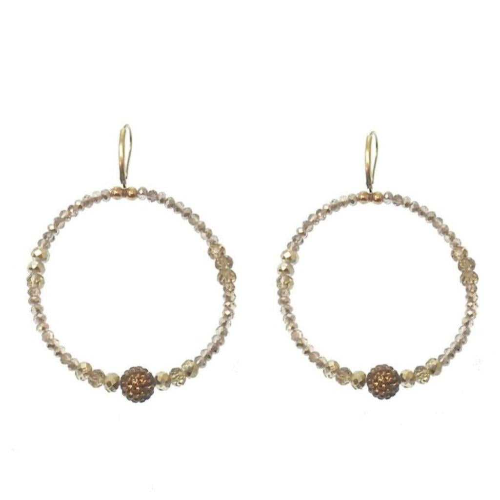 Champagne Daisy Hoop Earrings with bronze accents
