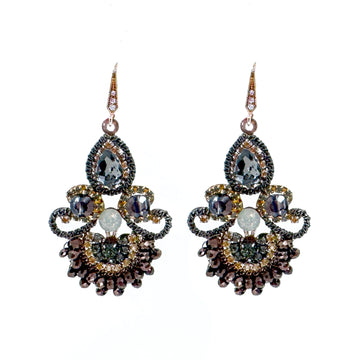 Dangle Earrings with Amber and Brown Crystals-Theia Jewelry-Swag Designer Jewelry
