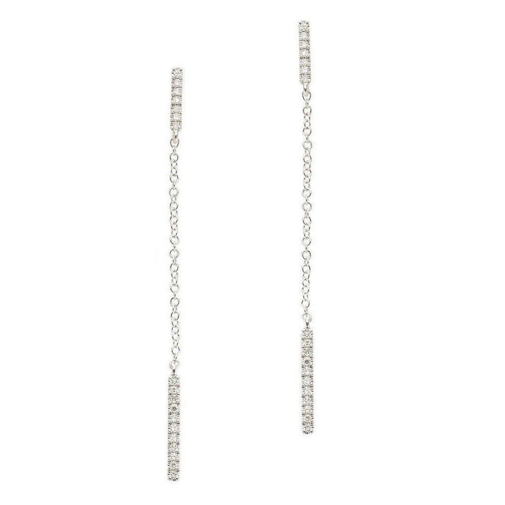 Diamond dangling bar earrings with delicate chain
