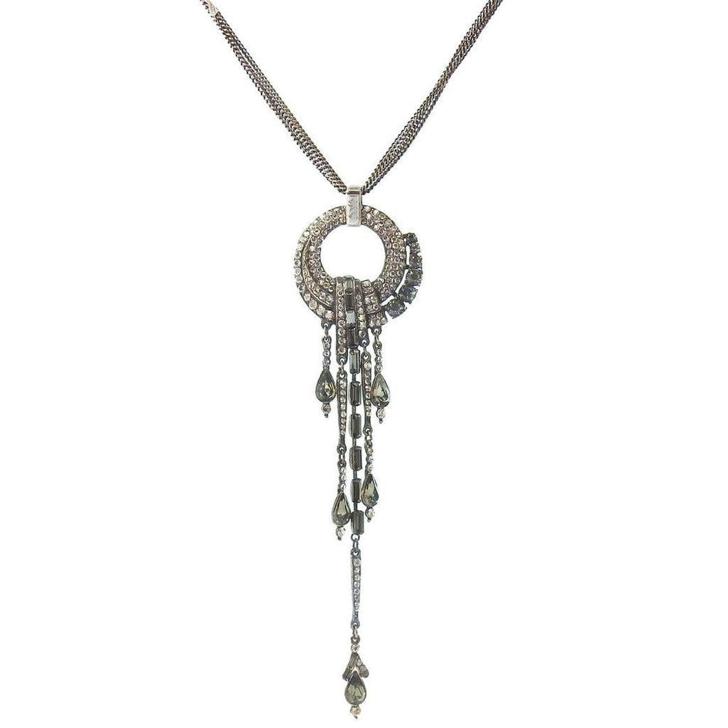 Elegant Deco pendant necklace with crystal and rhinestone accents.

