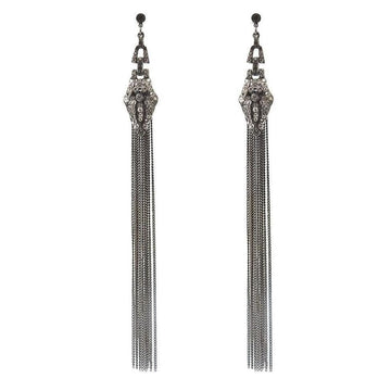 Deco Shoulder Duster Earrings:  Long silver chain tassel earrings with crystal accents.
