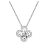14k white gold pendant necklace featuring a stunning white topaz center stone and diamond accents.
