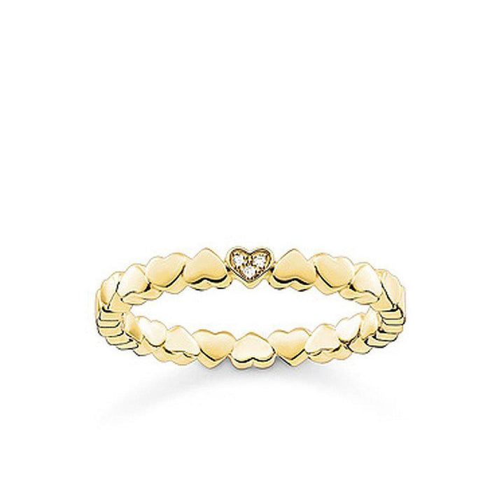Diamond Hearts Band yellow gold ring with tiny heart-shaped diamond accent.
