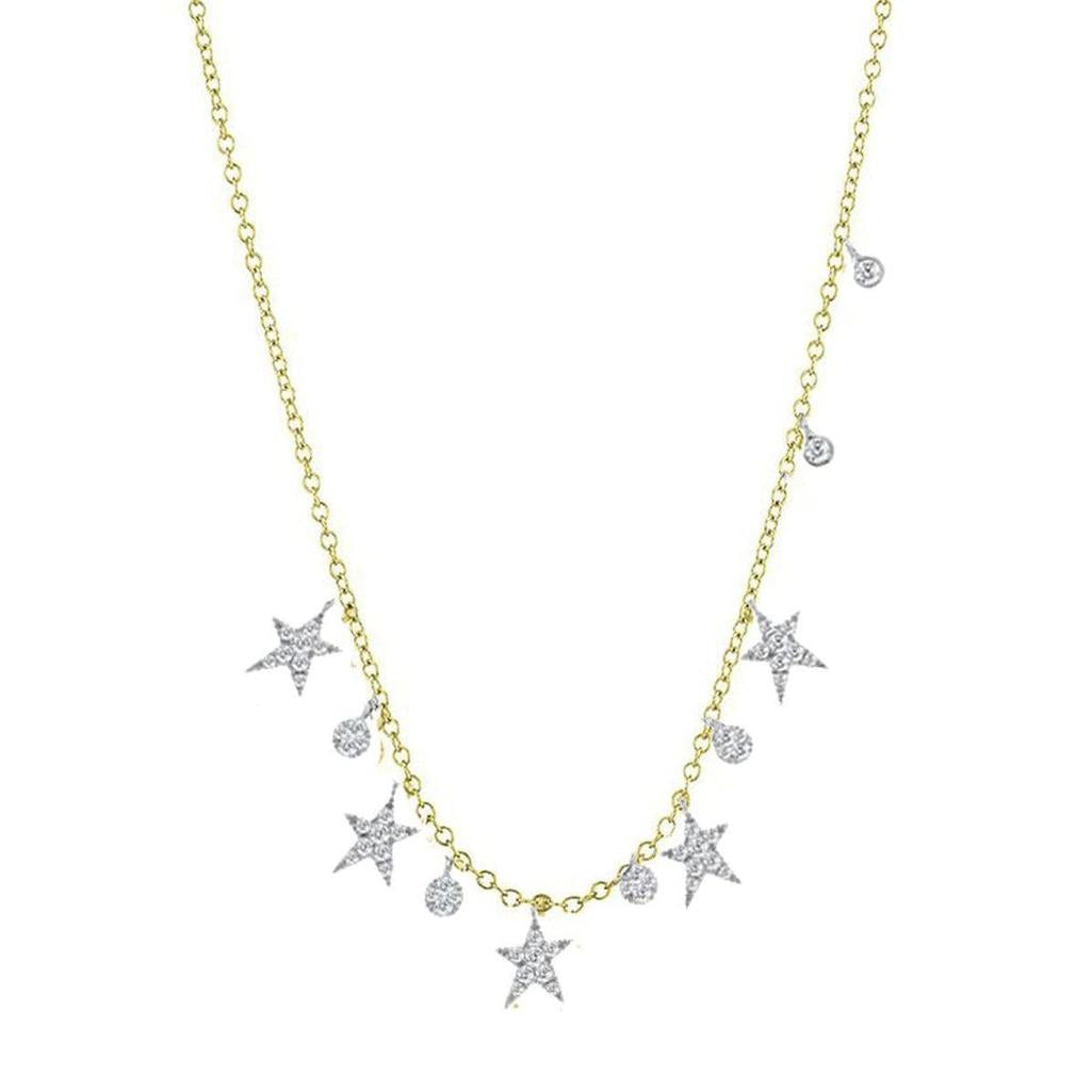 Diamond Stars necklace with yellow gold chain and sparkling diamond stars and beads.
