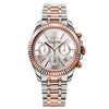 Thermo Sabo Divine Chrono watch; rose gold and silver-tone bracelet, silver dial with Roman numerals.
