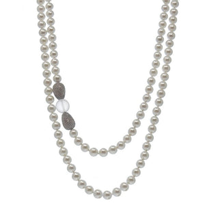 Double Pearl Necklace with crystal Beads-Modital Bijoux-Swag Designer Jewelry
