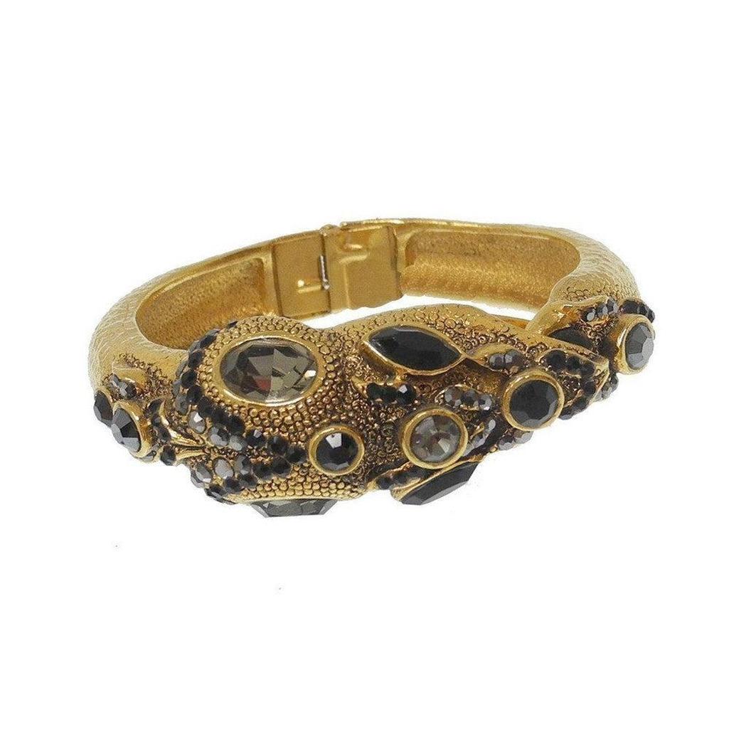 Gold Dragon Spring Hinge Bracelet with Onyx and black crystals.
