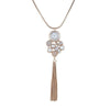 Elegant Druzy, Moonstone, & Pearl Tassel Necklace with rose gold chain
