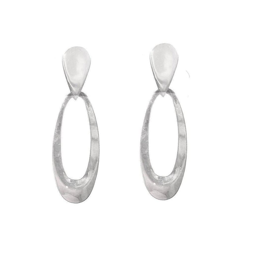 Silver Elliptical Hoop earrings; modern statement jewelry
