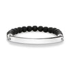 Engravable bracelet with obsidian beads and silver plate

