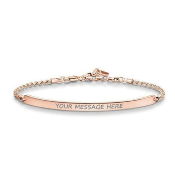 Engravable rose gold bracelet with personalized message bar
