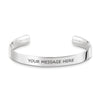 Engravable cuff bracelet in rose gold or silver, personalized with your message.

