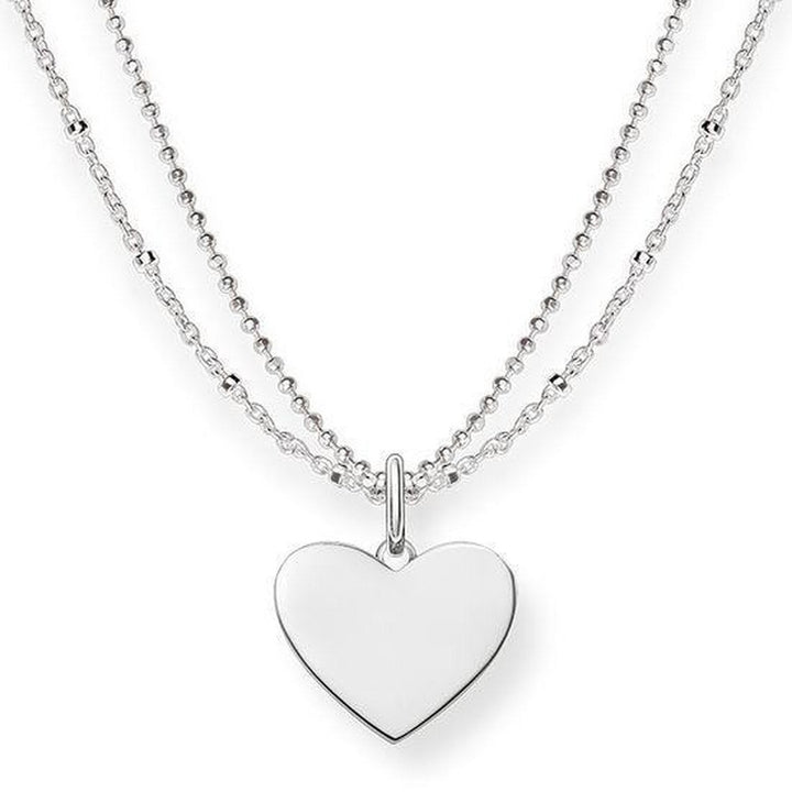 Engravable silver heart necklace with double chain
