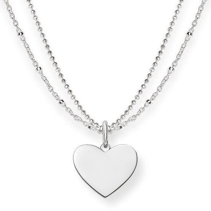 Engravable silver heart necklace with double chain
