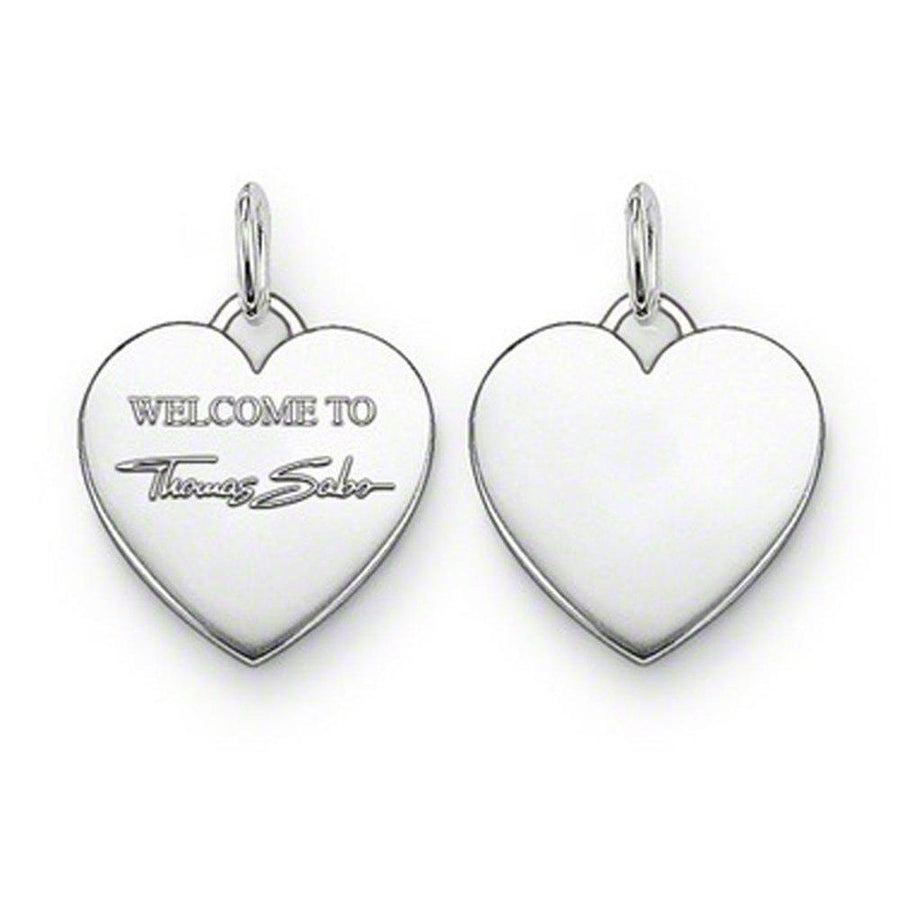 Engravable silver heart pendant, Thomas Sabo, customizable for personal message.
