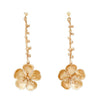 Eve Cherry Blossom gold drop earrings, featuring delicate flower and stem design.
