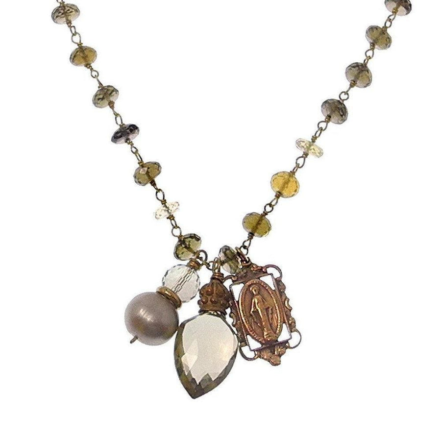 Faceted Quartz with Madonna Necklace-Andrea Barnett-Swag Designer Jewelry