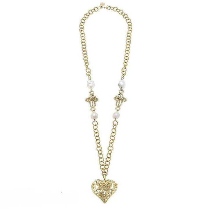 Filigree Heart Pendant Necklace-Susan Shaw-Swag Designer Jewelry