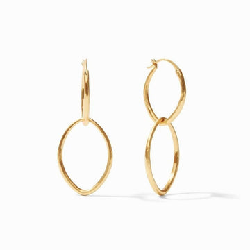 Gold Fleur De Lis double hoop earrings with hammered texture.
