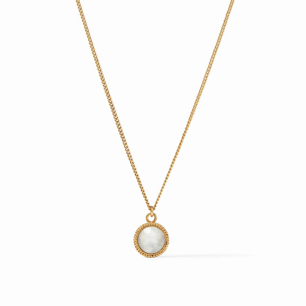 Gold Fleur de Lis solitaire necklace with round opal pendant
