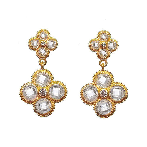 Flower Gold Crystal Drop Earrings-Bijou Amani-Swag Designer Jewelry