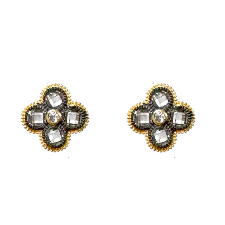 Flower Stud Two Tone Earrings-Bijou Amani-Swag Designer Jewelry