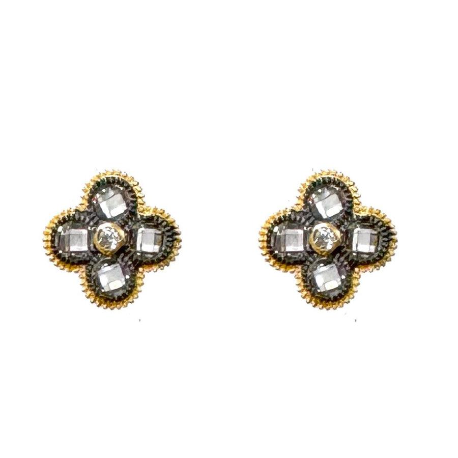 Flower Stud Two Tone Earrings-Bijou Amani-Swag Designer Jewelry