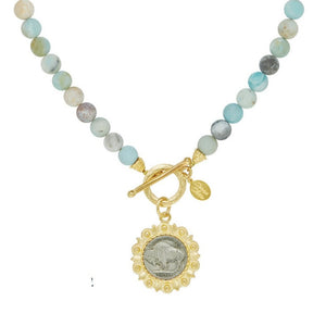 Framed Buffalo Coin on Amazonite Necklace-Susan Shaw-Swag Designer Jewelry