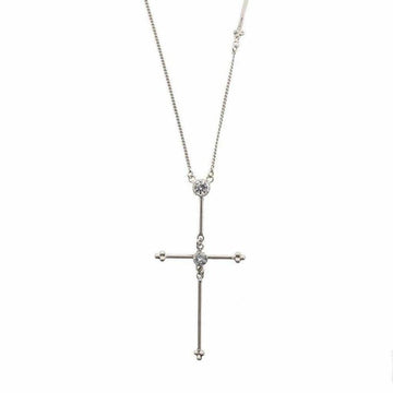 Silver cross necklace with cubic zirconia accents on a delicate chain.
